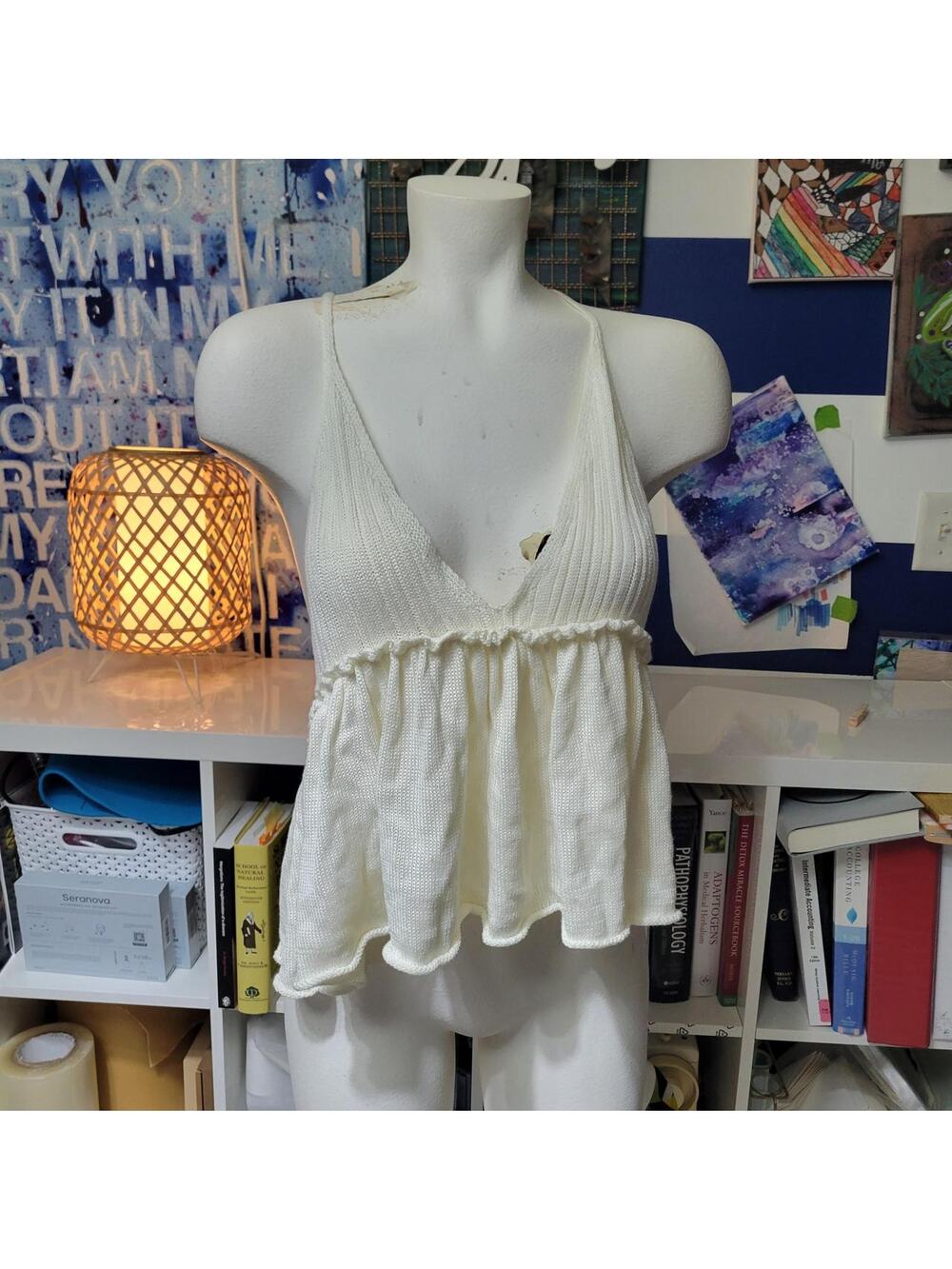 Anthropologie Kimchi Blue  Knit White halter neck top